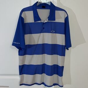 Duke Royal Blue White Gray Stripe Oakley Golf Polo Shirt L Blue Devils Colors